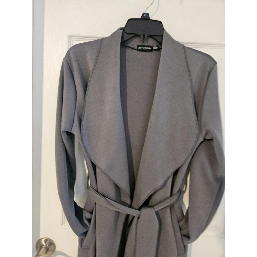 PrettyLittleThing Maxi Lightweight Wrap Coat Kimono – Size 6 – Gray
